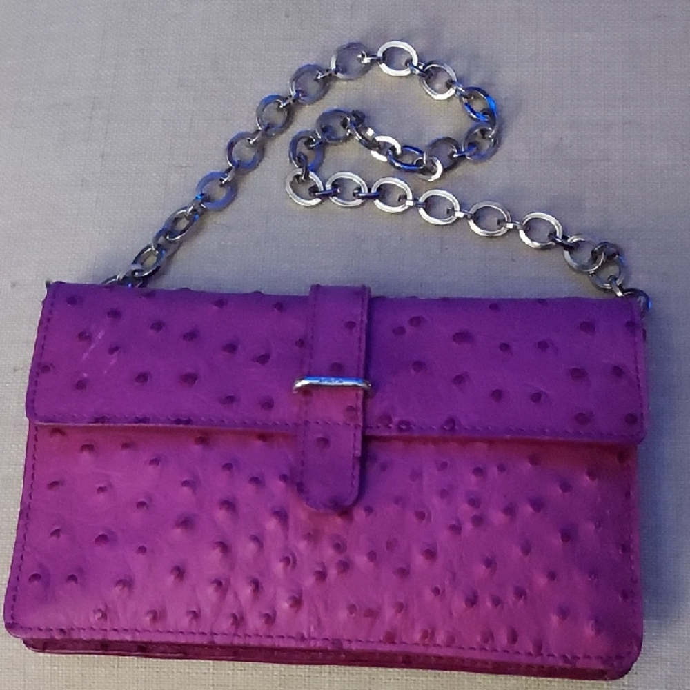 Furla Purple Ostrich-Texture Chain Clutch